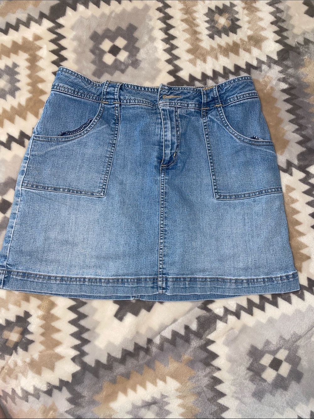 St. John's Bay Light Blue Stretch Denim Skort with Front Patch Pockets